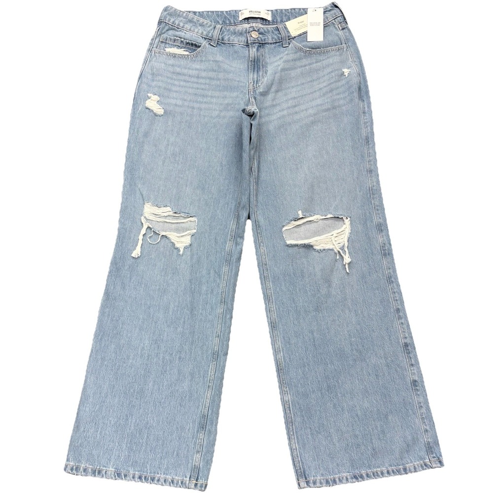 NWT Hollister Low Rise Baggy Jeans Womens Size‎ 10 Light Wash Cotton Distressed